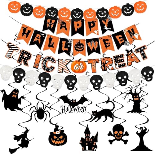 Halloween Party Decorations Set with Banners and Hanging Swirls