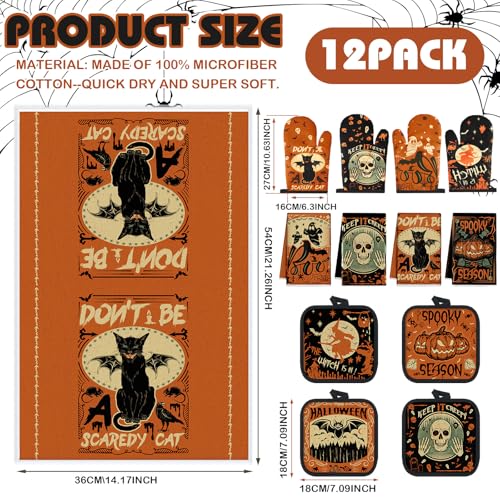 Halloween Gothic Witchy Ghost Kitchen Towel & Oven Mitts Set - Spooky Decor