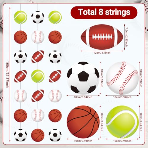 Sports Party Decorations Garland - 8 Paper Banners with Sport Variation