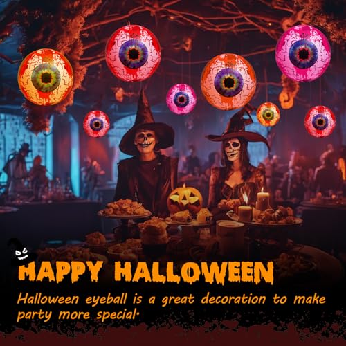 Inflatable Bloodshot Eyeballs Halloween Decor - 2 Pack Waterproof Garden Props with LED Lights - Red