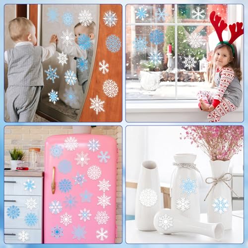 Snowflake Winter Gel Window Clings - 50 Pieces Removable & Reusable Decorations
