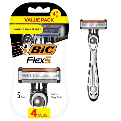 Disposable Razor for Men - Flex 5 5-Blade Shaver with Precision Edging, Sensitive Skin - Pack of 4