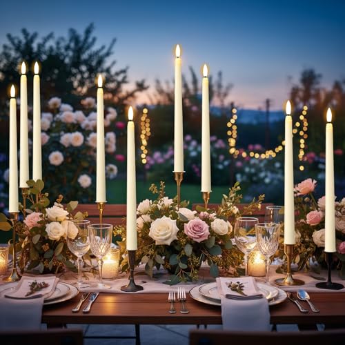 GenSwin 26 Pcs Ivory Flameless Taper Candles with 3D Flickering Wick - Battery Operated for Home Wedding Xmas