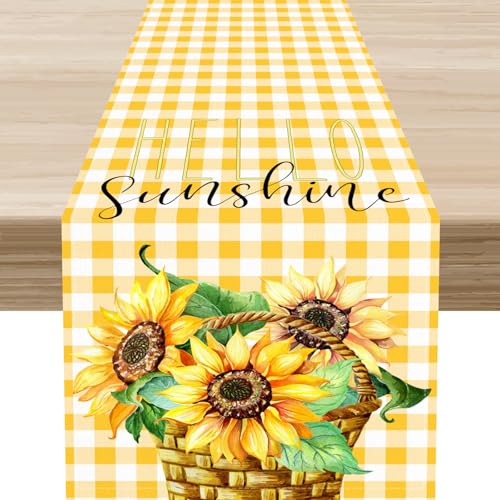 Sunflower Table Runner 13x36 Inches - Rustic Farmhouse Decor, Boho Floral Summer Centerpiece