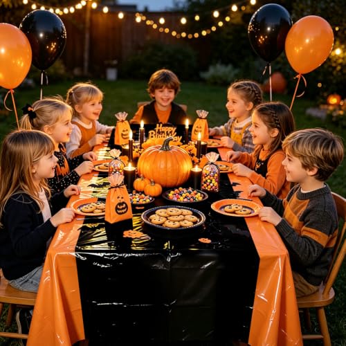 Halloween Tablecloths Black and Orange Disposable 4 Pack - Variation: Orange Black