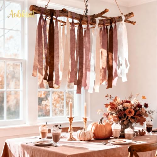 Brown Khaki White Boho Streamers Party Decorations - 8 Rolls, 656ft