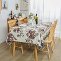 Dimatic Cotton Linen Rectangular Tablecloth with Botanical Elements - Red 55 x 94 Inches (Flower Variation)