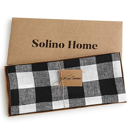 Black & White Check Linen Table Runner 14 x 108 Inches - Handcrafted