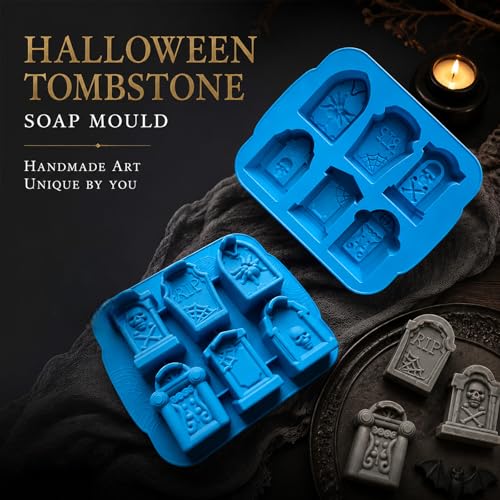 Halloween Tombstone Silicone Mold 2-Pack for Cake & Crafts - RIP, Skulls, Spiders