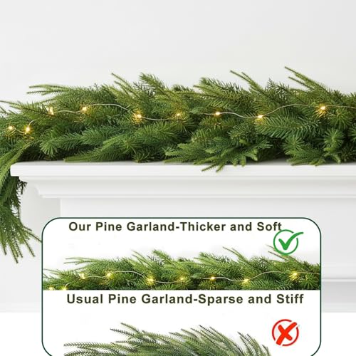 Artificial Norfolk Pine Garland with Warm LED Lights, 6 Pack Indoor Outdoor Decor
