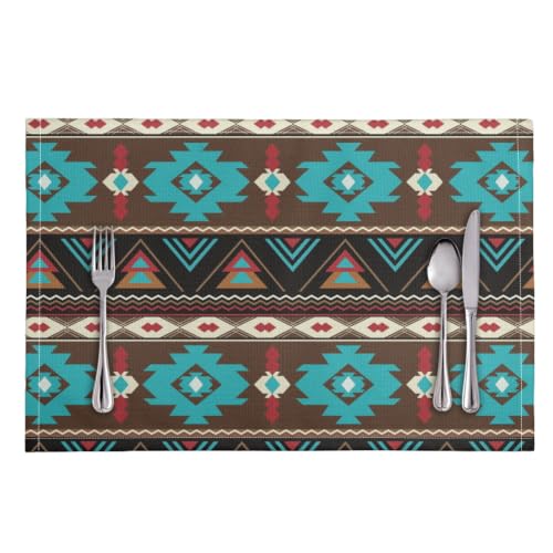 Set of 6 Aztec Boho Table Mats - Heat Resistant Native American Navajo Design