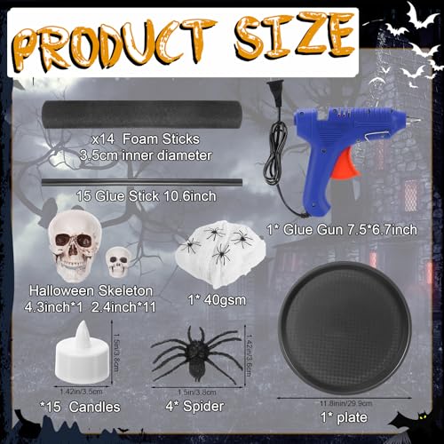 Halloween DIY Spooky Candle Holder Set - Spider Theme, Black Flameless Candles, Centerpiece