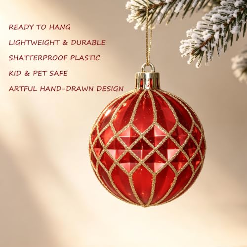 Red Gold Christmas Tree Ornaments Set - 116 Pieces, Assorted Shapes & Finishes