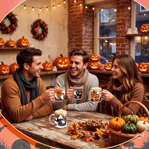 Halloween Ghost Coffee Mug Set - Black Cat Variation, 4 x 12 oz