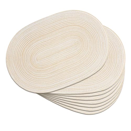 Oval Woven Placemats Set of 8 - Durable Polyester Table Mats for Dining - Beige