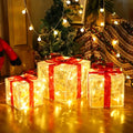 Light Up Christmas Gift Boxes Set of 3 with Warm White LEDs - Indoor Outdoor Holiday Decor