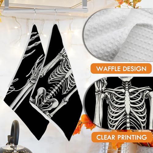 Halloween Skeleton Hand Kitchen Towels Set of 2 - Black-3 Spooky Decor Gift