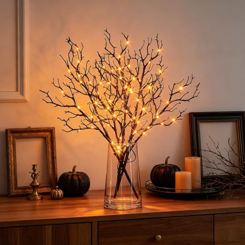 Lighted Halloween Willow Branches with Timer, 21 Inches, Orange LED Decor