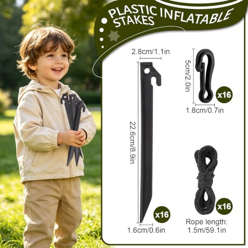 Inflatable Stakes Kit for Yard Decorations - Heavy Duty Ground Stakes, Ropes & Hooks, Outdoor Tie Down Set for Christmas & Halloween