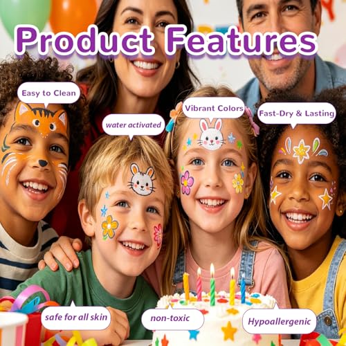 Kids Face Painting Kit with 52 Colors, Brushes, Glitter, Stencils & Accessories