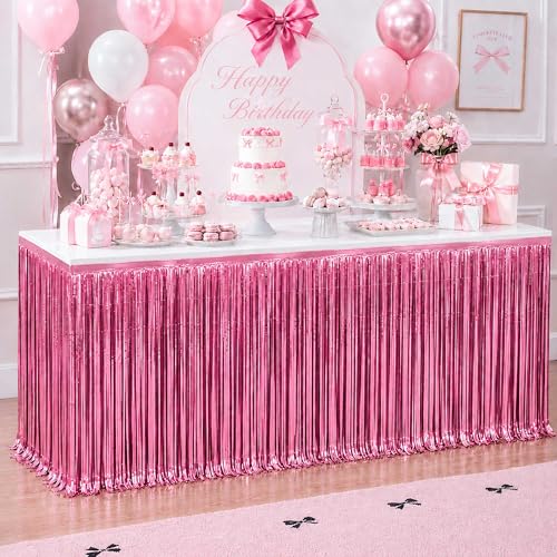 Pink Foil Fringe Table Skirt - 2 Pack, 29x108 Inch Party Decor