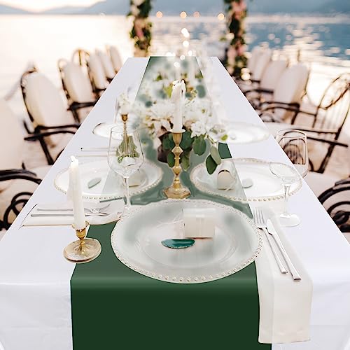 Disposable Plastic Tablecloths 54x108 Inches - White and Dark Green, Pack of 3