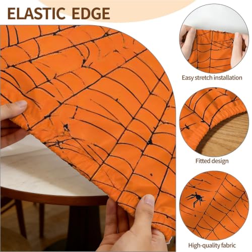 48 Inch Fall Waterproof Round Tablecloth with Elastic Edge - Halloween Fitted Cover, D-halloween Variation