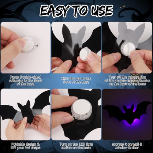 Multicolor 40 Pcs Light Up Bat Wall Decor - 3D Halloween Lighted Bat Stickers