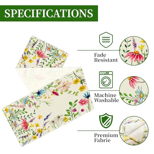 Lavender Daisy Spring Table Runner Beige 13x48 Inch for Dining & Parties
