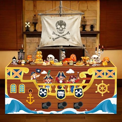 Pirate Ship Tablecloth - Nautical Halloween Party Decorations, 6FT