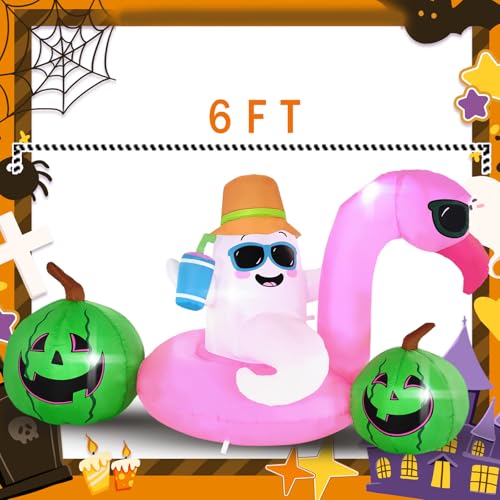 Inflatable Ghost Flamingo Halloween & Summer Outdoor Decoration with LED Lights