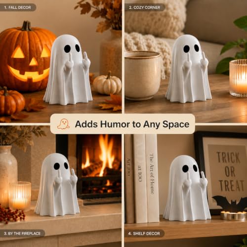Halloween Ghost Figurine Indoor Decor - White Resin Spooky Home Office Ornament