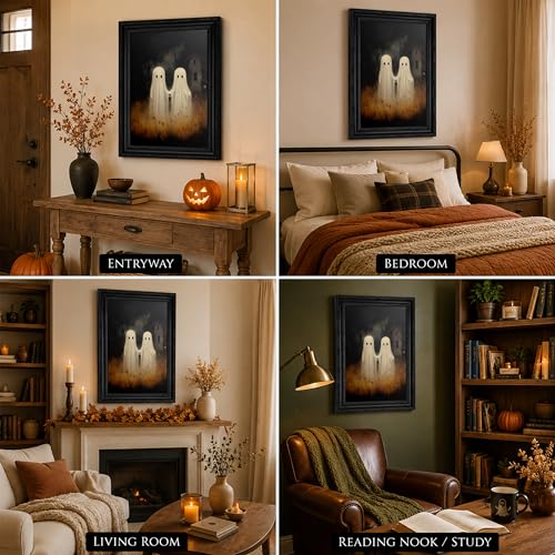 Halloween Ghost Couple Canvas Wall Art Framed 16 x 12 Inches - Vintage Style