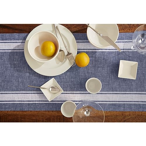 Pure Linen Table Runner Blue Country Stripe 14x60 Inches - Handcrafted