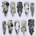 Gothic Handmade Press on Nails - Long Stiletto Black Fake Nails with 3D Rose Rivets - Variation Gothic Nails-7