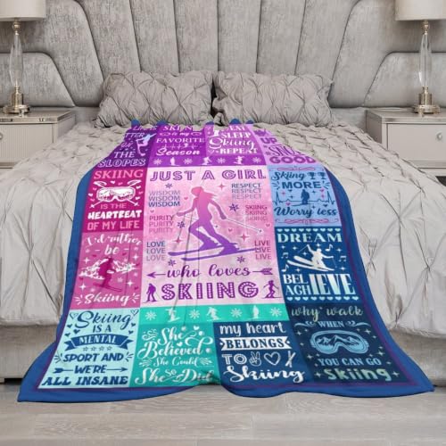 Skiing Blanket for Ski Lovers - Snowboarding Throw Blanket 60x50 Inches - Extreme Sports Gifts for Men Women Boys