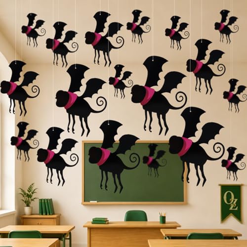 Pink and Black Flying Monkey Decorations - Wizard Party Hanging Set, 18 Pcs