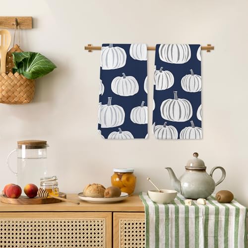 Blue Fall Pumpkin Hand Towels for Kitchen & Bathroom - 16x24 in - Autumn Decor