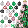 108 Pcs Christmas Ornaments Set - Pink Green Bows Stars Balls & Crystals