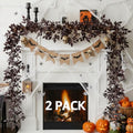 12Ft Plum Fall Garland Set - 2 Pack, Realistic Seeded Leaf Decor for Fireplace Mantle & Outdoor Halloween