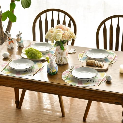 14-Inch Round Bunny Easter Placemats Set of 4 Beige Seasonal Table Decor