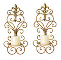 Antique Gold Wall Sconce Candle Holder Set of 2 - Metal Hanging Wall Decor for Living & Dining