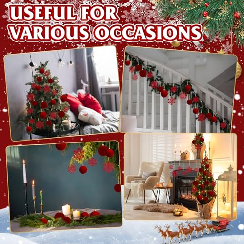Christmas Velvet Ball and Snowflake Ornament Set - Burgundy Red, 36 Pcs
