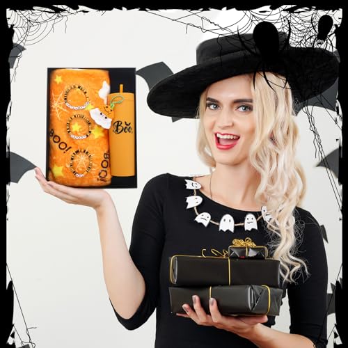 Halloween Boo Gift Set with Ghost Cup Blanket Socks Bracelets - Orange Themed