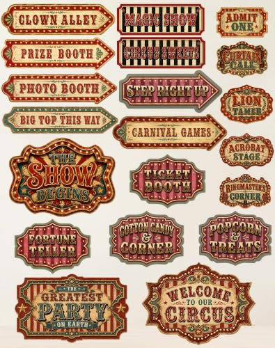 Halloween Creepy Circus Wall Decor Set - 20pcs Haunted Carnival Signs