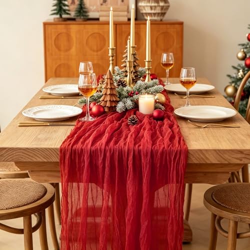 Red Cheesecloth Table Runner - 10FT Rustic Boho Wedding & Party Decor - Variation of THIS listing