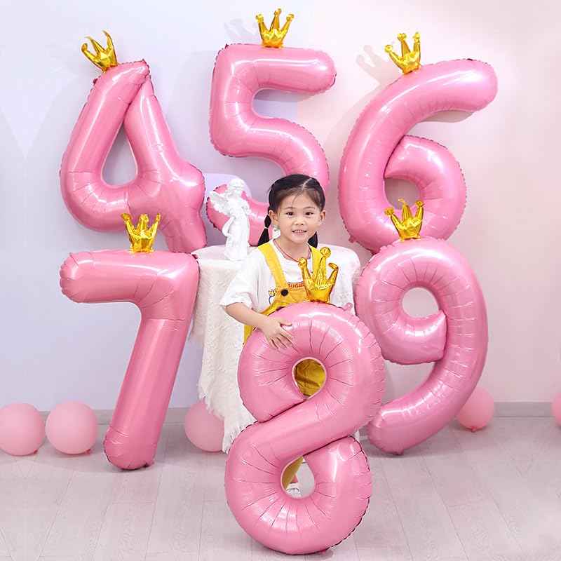 Pink Number 10 Balloon with Crown 40 Inch Latex & Foil Party Decor - Pink Princess Theme, Anniversary, Birthday Supplies - Variation of THIS listing