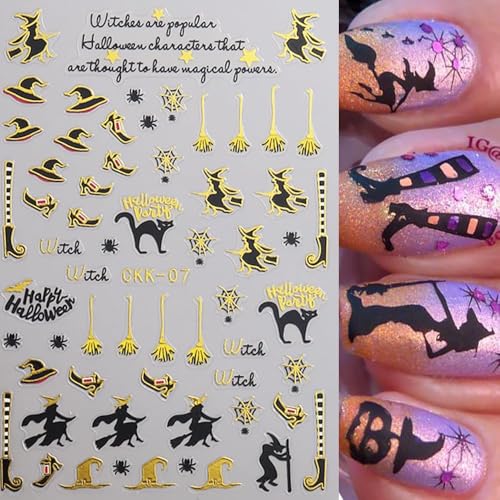 Halloween Nail Stickers Spider Web Gold Deco Fall Style 4 - Self-Adhesive Manicure Supplies