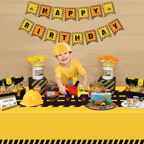 Yellow & Black Construction Tablecloths - Rectangle 51x86 Inch Kids Party Cover - Set of 4