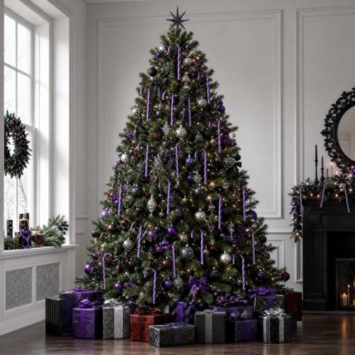 Halloween Candy Cane Ornaments Set - Black & Purple Plastic Decorations, 25 Pieces - Halloween 25